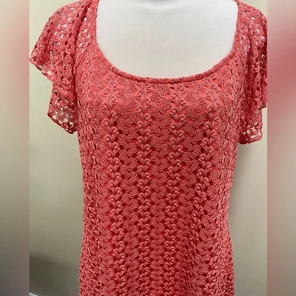 Sami & Jo coral coloured lace ladies top size X-Large - Picture 3 of 5